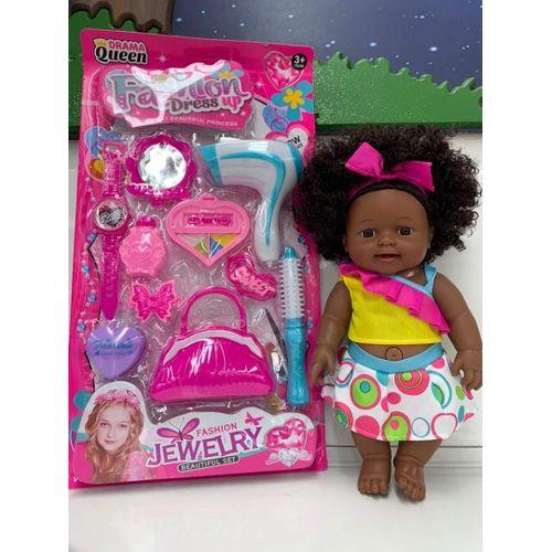 Poupée Noire Africaine 30cm Avec accessoires