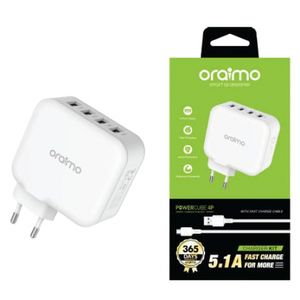 Chargeur USB Oraimo PowerCube 4P OCW-E81F – 25,5 W, 4 Ports, Compatible iPhone, iPad, Galaxy et Pixel