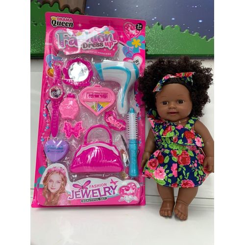 Poupée Noire Africaine 30cm Avec accessoires
