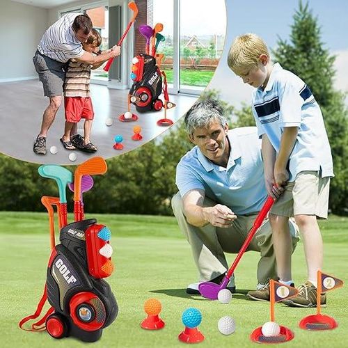 Ensemble De Golf Pour Enfants D'intérieur Et D'extérieur Avec 3 Clubs De Golf Et 6 Balles, Cadeau Pour Garçons Et Filles De 3, 4 Et 5 Ans