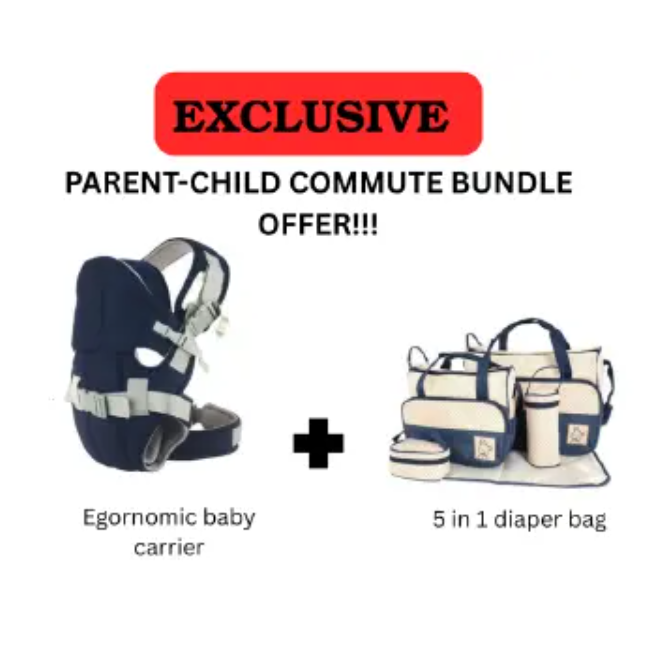 Porte Bébé/Kangourou + Sac langer 4 pièces - Bleu