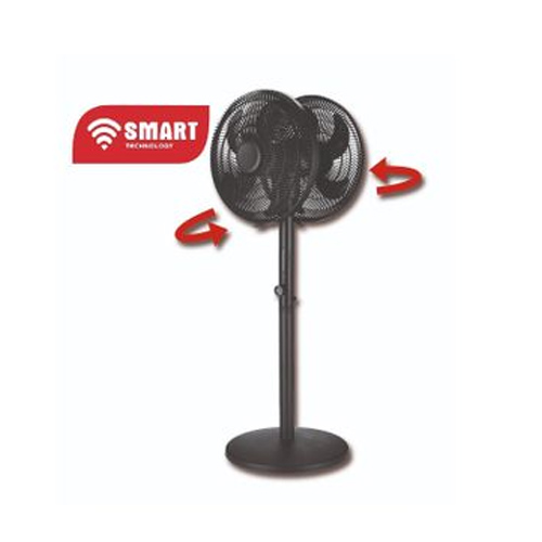 Ventilateur sur Pied Double Tête 16’’ STV-D1655TRC – Noir – 5 Pales – Télécommande – 3 Vitesses – 120W – Avec 1 Mois de Garantie
