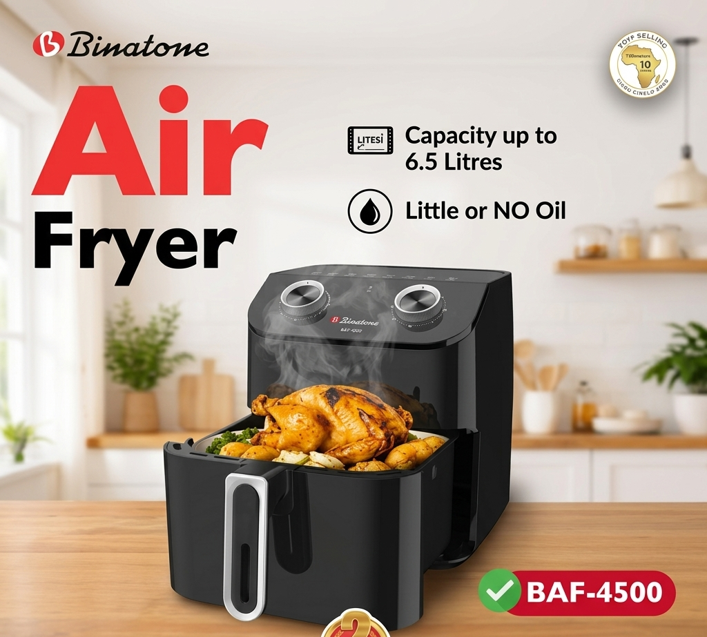 Friteuse Sans Huile Multifonctions Binatone - 4,5L-1350W-AIR FRYER-3 mois garantie