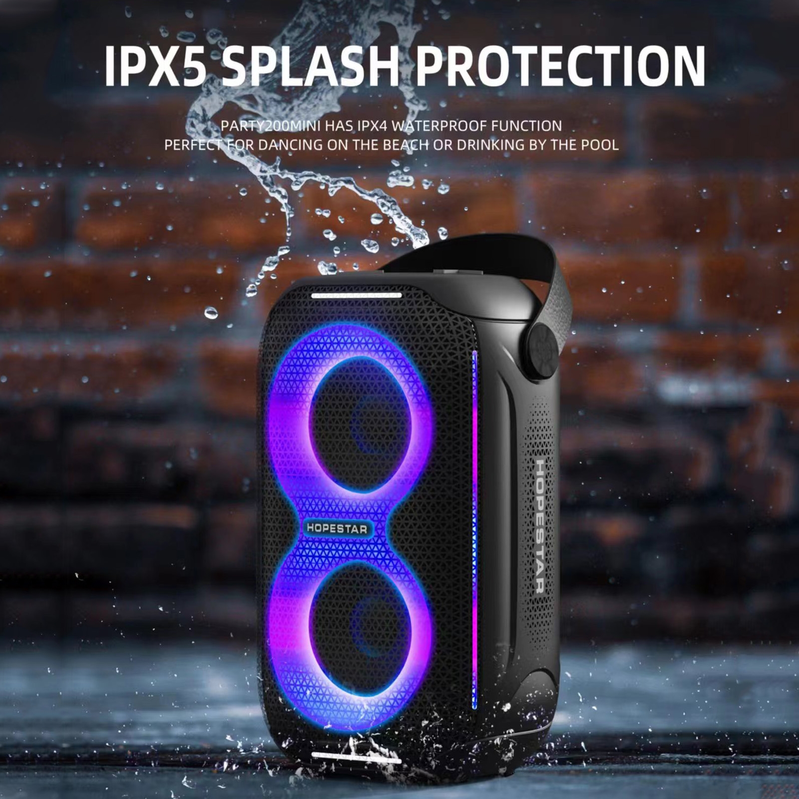 Hopestar Mini haut-parleur Bluetooth, portable, étanche, impulsion, RVB, léger, stéréo, surround-1