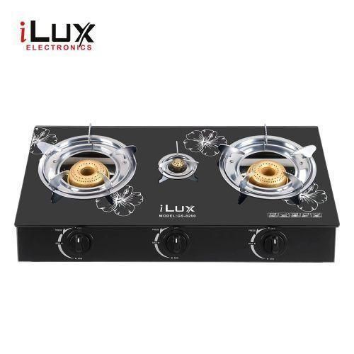 Ilux Cuisinière à Gaz - Allumage Automatique - Réchaud Vitré - GS-8200 - 3 Feux - Noir