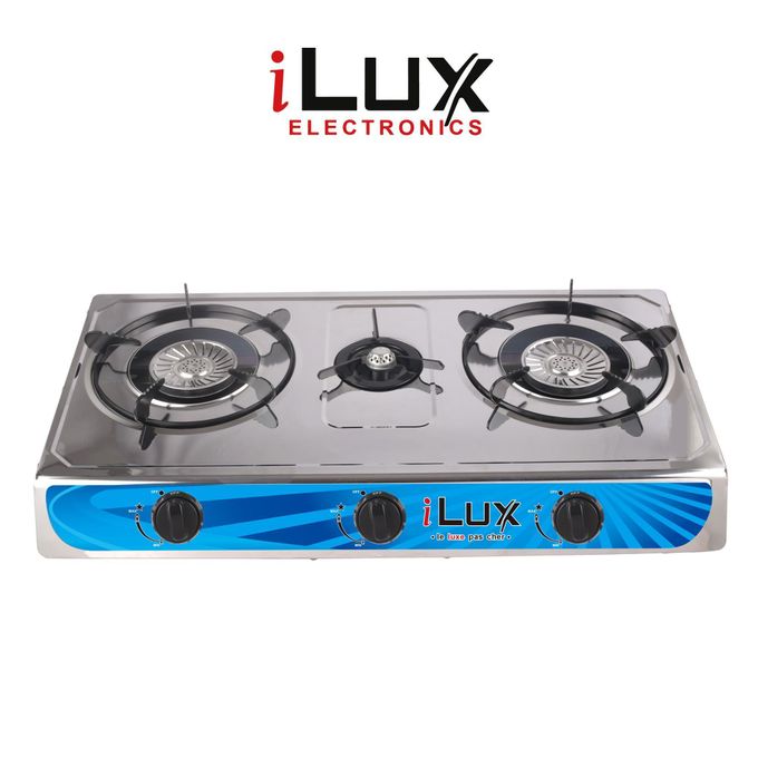 Ilux Cuisinière à Gaz - Réchaud 3 Feux  - Allumage Automatique - Bleu