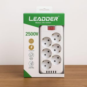 Leadder Multiprise, 6 Prises 4 Ports De Charge USB Prise Plate De La Multiprise 2500W, Rallonge 2M