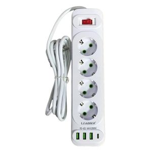 Leadder Multiprises/rallonge 2500W - Prises 4 Ports, (3 USB, 1 Port Type-C) - 2m