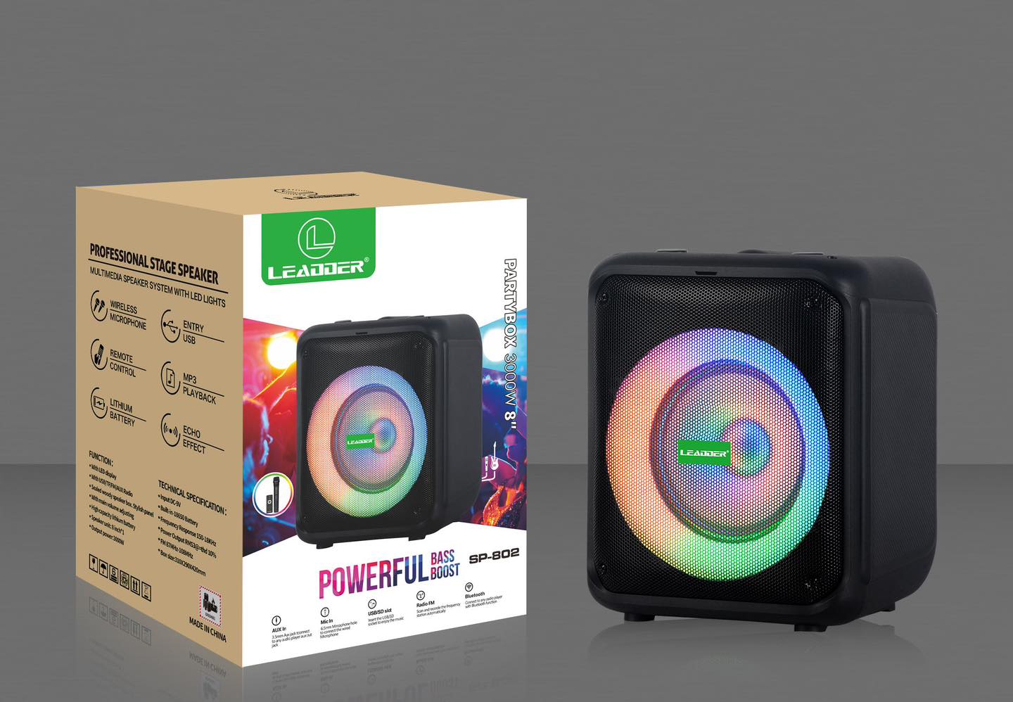 Leadder Puissant Bluetooth Trolley Speaker SP-802PRO- 1 Micro - BT/USB/FM - 40W-1