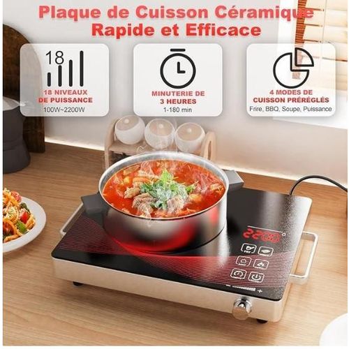 Plaque Chauffante Céramique Électrique  À Induction - 3500W/bruleur - Tactile - 2 poignées isolante-2