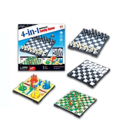 Jeu familial 4 en 1 Échecs/Dames, Serpents et Échelles et Échecs Volants