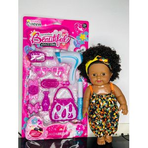 Poupée Noire Africaine 30cm Avec Accessoires
