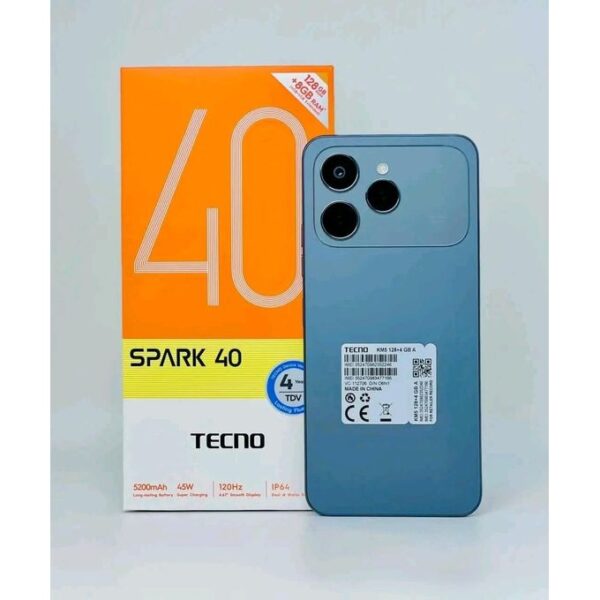 Tecno Spark 40 - 6,67 Pouces" - 128Go Rom - (4+4)Go Ram - 2 Sim - 50 Mpx - 5200 mAh - Bleu