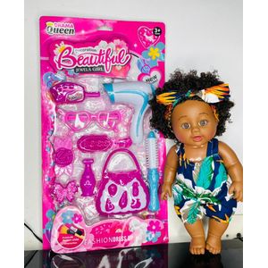 Poupée Noire Africaine 30cm Avec Accessoires