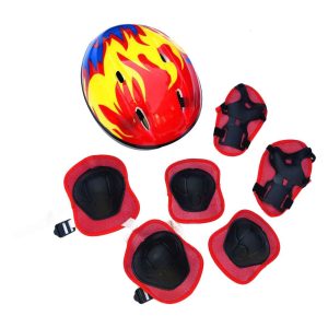 Casque et protège genoux et coude pour enfant de 3 à 8 ans - Bleu/rouge