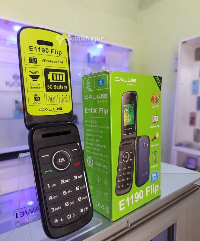 Téléphone portable à clapet, grand écran, radio sans fil, batterie 1000 mAh, noir