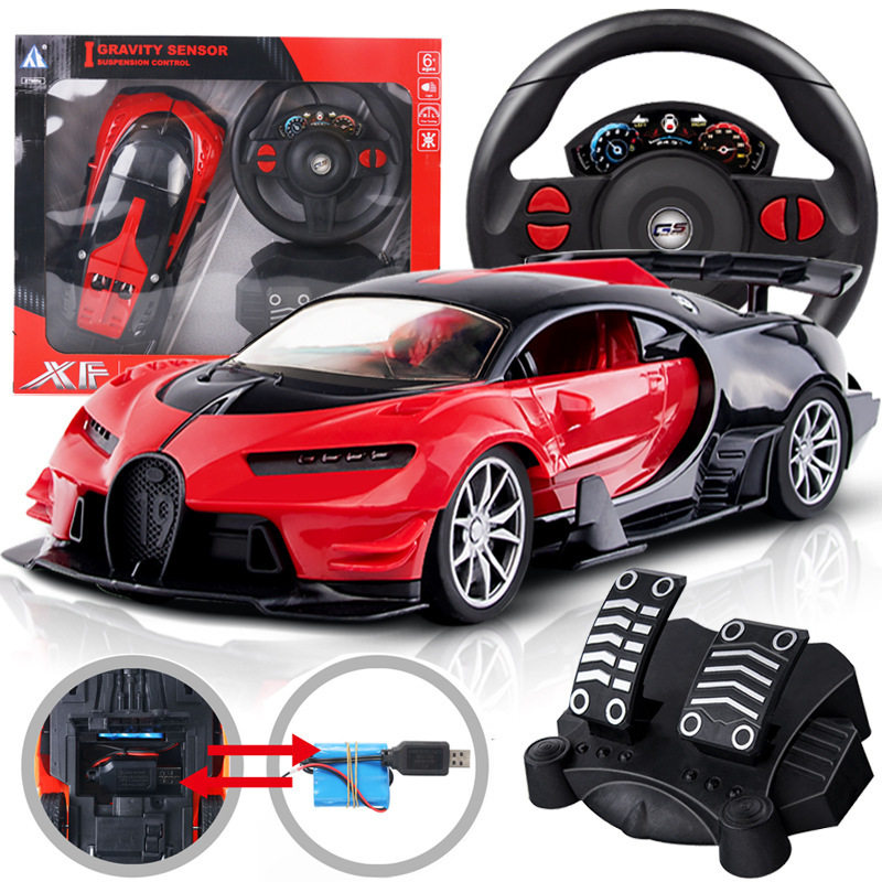 Voiture télécommandée avec pédale de lumière LED et volant, voitures jouets à télécommande