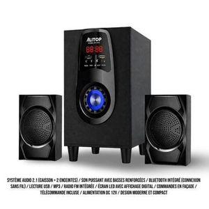 ALiTOP Woofer Enceinte Bluetooth Portable Haut-Parleur Avec Microphone sans Fil - Noir