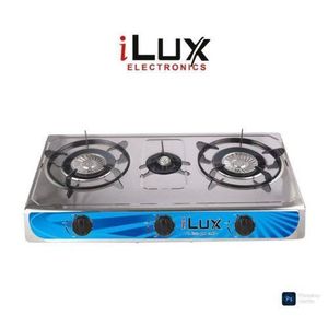 Ilux Cuisinière à Gaz - Réchaud 3 Feux + Raccord Offert - Bleu-1