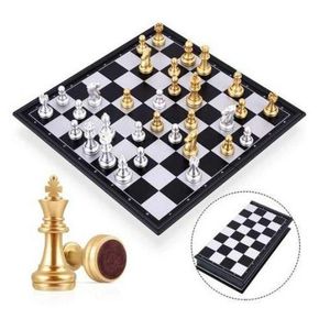 Jeu de société magnétique 2 en 1 en bois comprenant un plateau d'échecs et de dames, un plateau pliable de 38 cm avec 2 reines supplémentaires