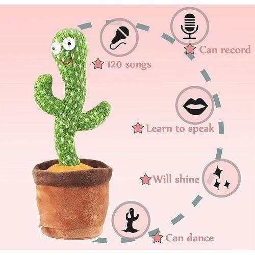 Jouet Cactus Qui Peut Chanter Et Danser, Jouet Cactus En Peluche Qui Peut Apprendre à Parler-vert