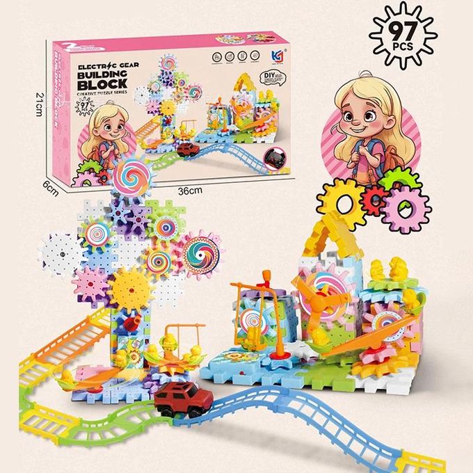 Jeu de construction électrique pour enfants avec engrenages motorisés rotatifs