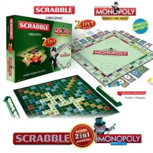 Jeu de société familial 2 en 1 Scrabble + Monopoly