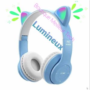 P47 Casque Bluetooth P47 Avec Oreilles De Chat - Bleu