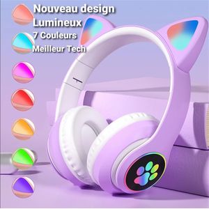Casque Bluetooth Avec Oreilles De Chat - Violet