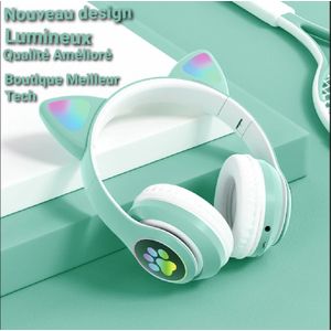 Casque Bluetooth Avec Oreilles De Chat - Vert