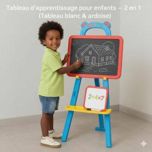 Chevalet/Tableau d’apprentissage pour enfants – 3 en 1 (Tableau blanc &amp; ardoise)