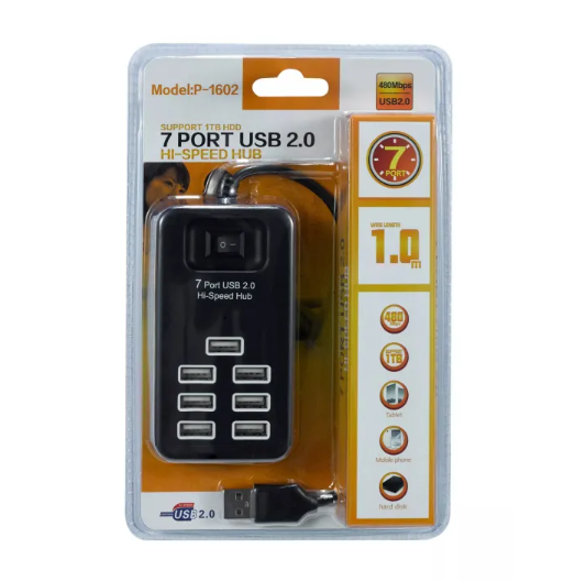 Multiport USB Hub 7 Ports - Interrupteur D’alimentation – Noir