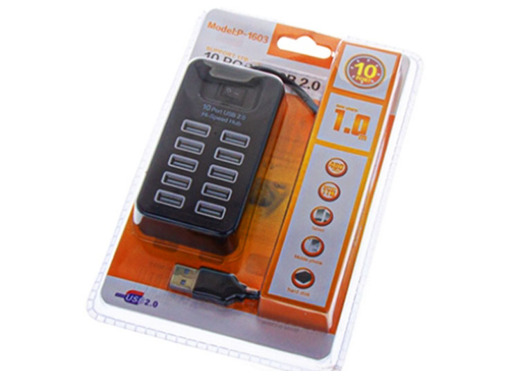 Multiport USB Hub 10 Ports - Interrupteur D’alimentation – Noir