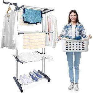 Séchoir A Linge Inox Etendoir Robuste Ailes Pliables 4 Niveaux - Gris