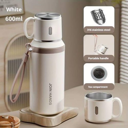 General Thermos en acier inoxydable 600ml, Bouteille isolée sous vide double anti-fuite avec couvercle + corde
