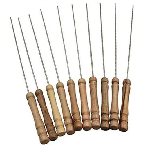 Lot De 12 Piques Pour Brochette De Barbecue Inox - Marron/Argenté