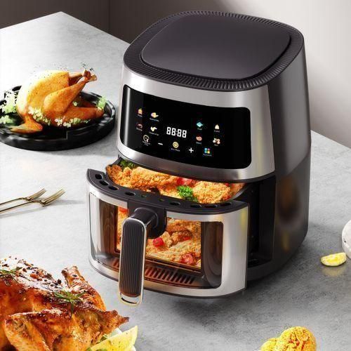 v Grande Capacité 8L Gril à Température Contrôlée, Faible En Gras , Friteuse électrique à Air Visible - Noir