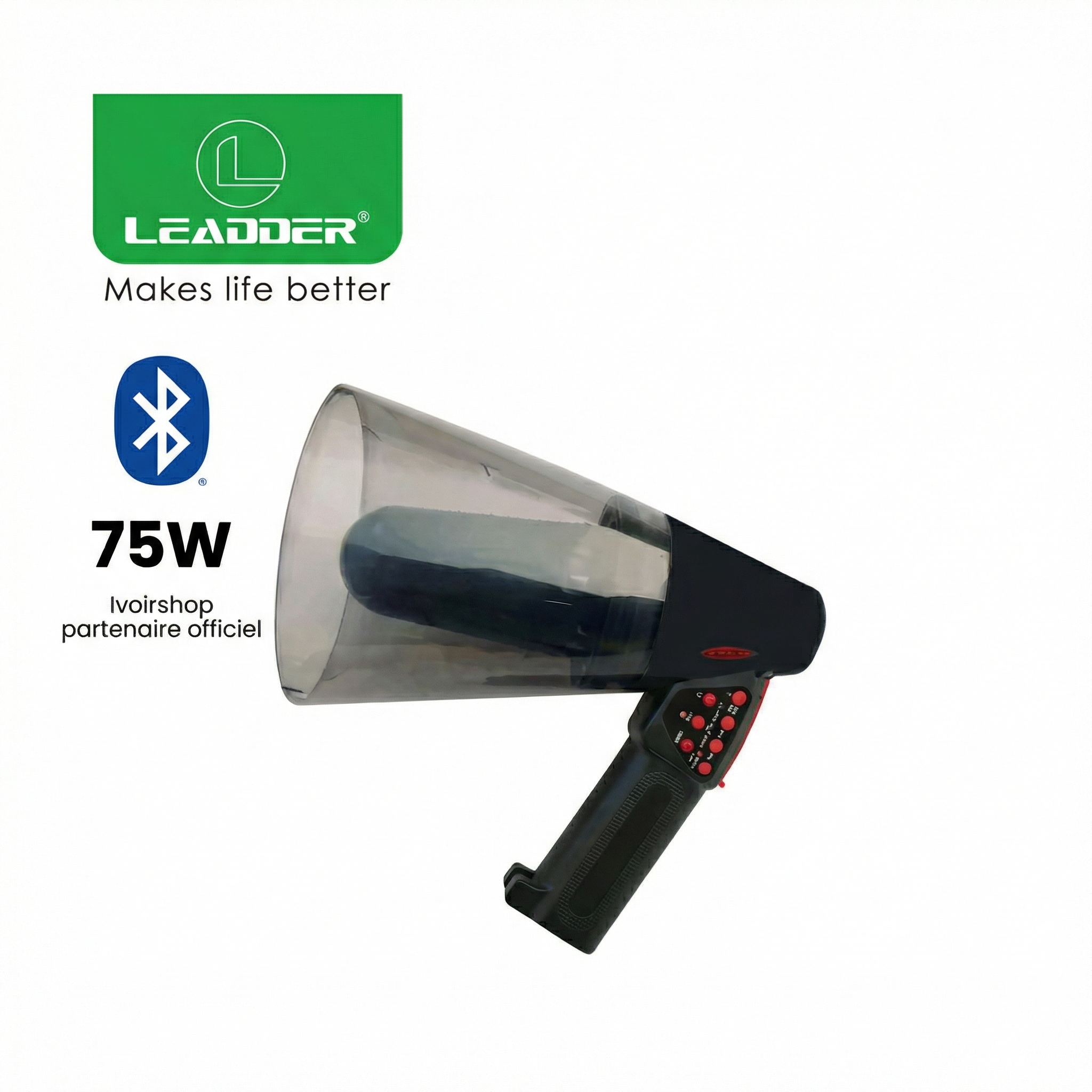 Leadder Mégaphone 75W - Batterie Bonne Autonomie -  Noir