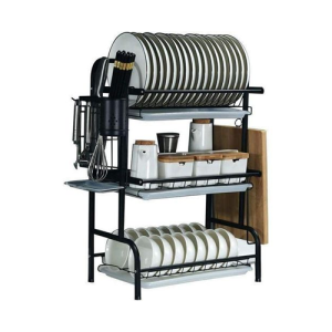 Egouttoir à Vaisselle En Inox 3 Nveaux Avec Porte-ustensiles, Couteaux, Planches à Découper