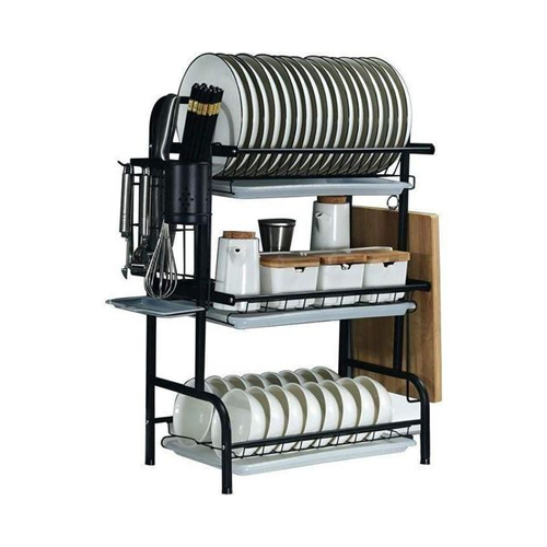 Egouttoir à Vaisselle En Inox 3 Nveaux Avec Porte-ustensiles, Couteaux, Planches à Découper