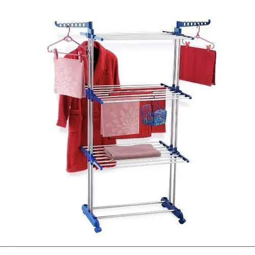 Séchoir à Linge, Étendoir Vertical, Peu Encombrant, Sur 3 Niveaux, Avec 2 Ailes Latérales