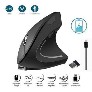 Souris Sans Fil Recharchable Verticale 2.4G Ordinateur De Jeu - Noir