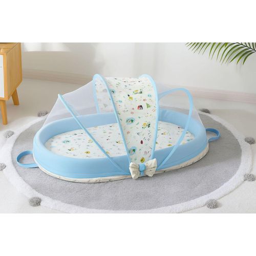 Lit Bébé Portable avec Matelas &amp; Moustiquaire – Protection Anti-Moustiques § BLEU