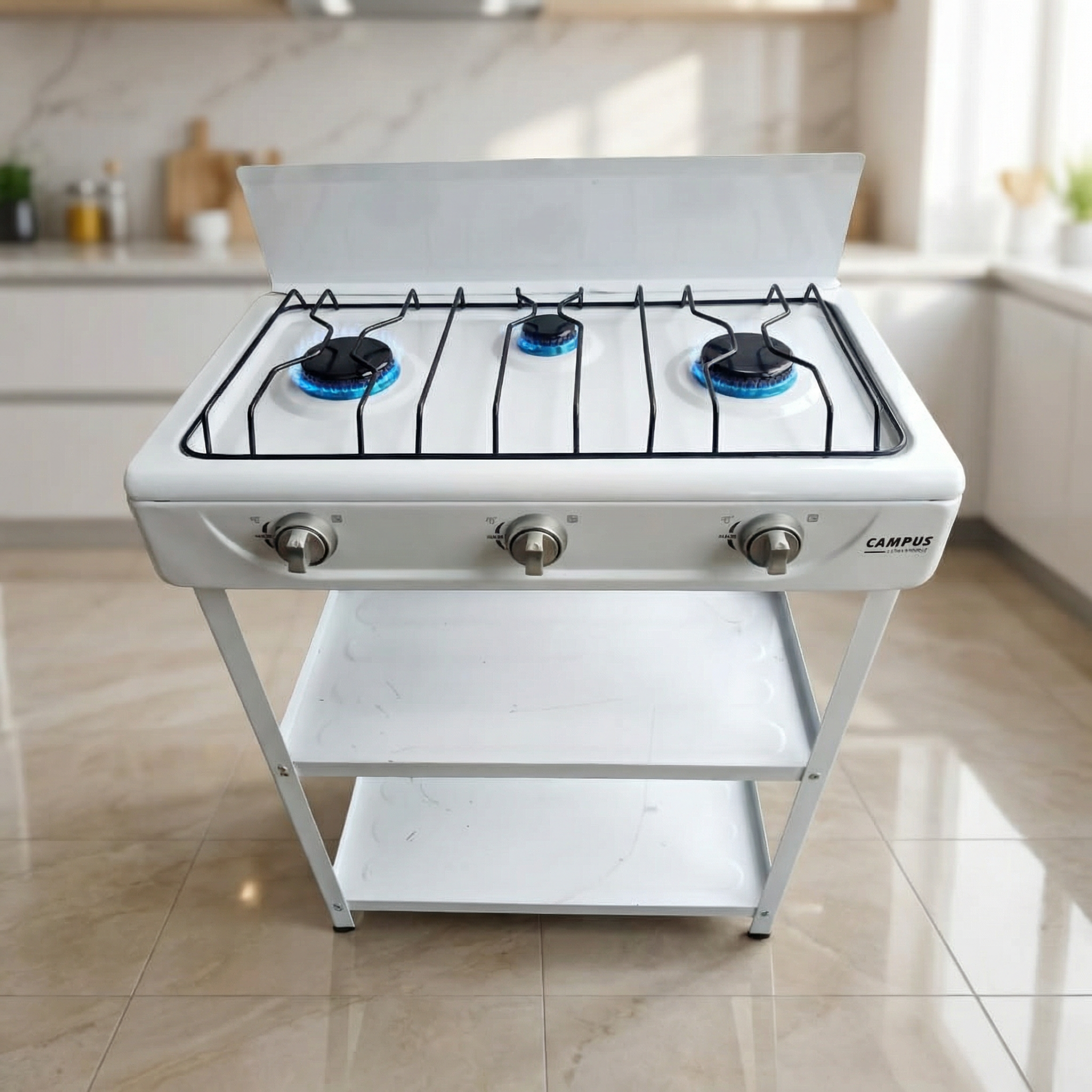 Cuisinière à Gaz Avec Etagère - 3Feux - INOX