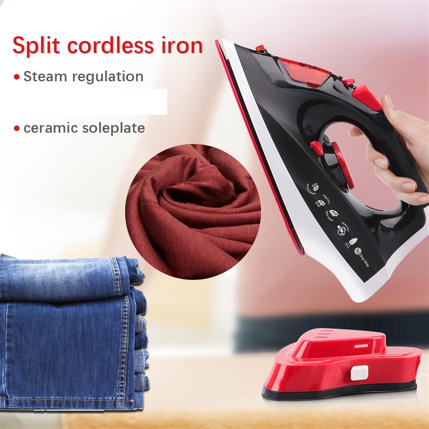 Raf Fer sans fil et filaire à vapeur 2 en 1 - électrique - 2200W - Rouge-1