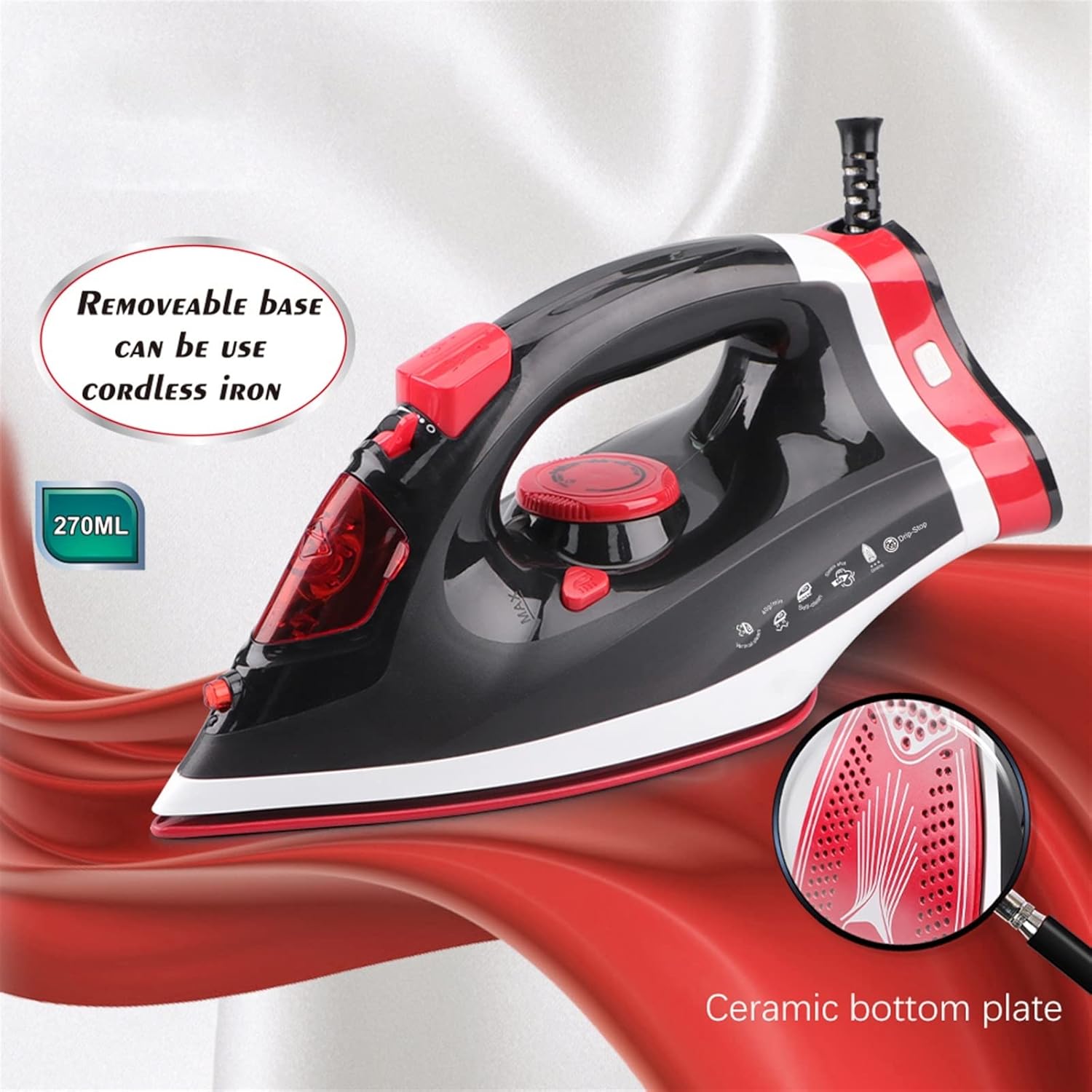 Raf Fer sans fil et filaire à vapeur 2 en 1 - électrique - 2200W - Rouge-6