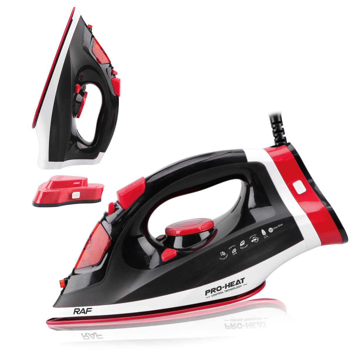 Raf Fer sans fil et filaire à vapeur 2 en 1 - électrique - 2200W - Rouge