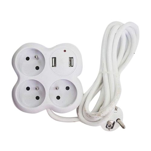 Rallonge Multiprise 3 Trous Et 2 PORT USB - Blanc