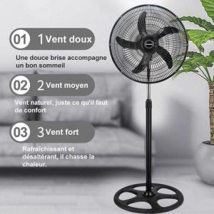 HANSEN Ventilateur sur pied - Silencieux à 3 vitesses de 45 cm/ Performant