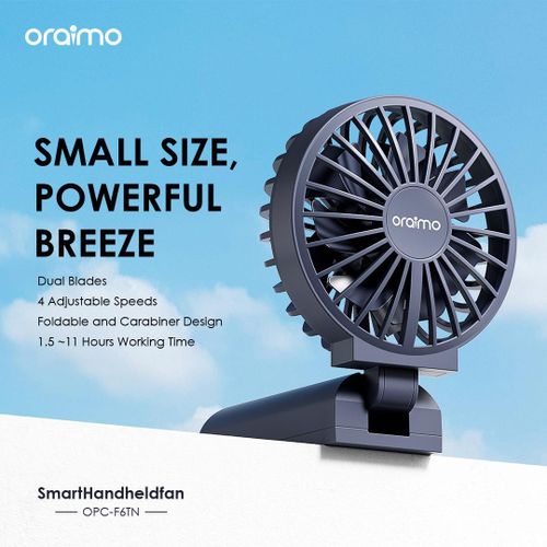 Oraimo Mini ventilateur portatif intelligent à doubles pales pliable Bleu